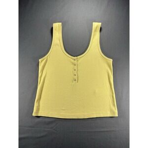 Abercrombie & Fitch Scoop Neck Tank Women L Yellow Cropped Button Snap Closure